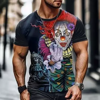 Surprise clown t-shirt short-sleeved t-shirt 3D printed shirt exaggerates designer party street casual summer clothing S