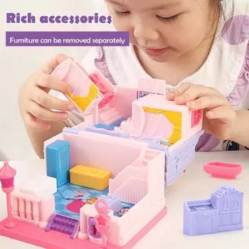 Сюрприз игрушечный домик для кукольного домика игровой набор двухуровневая мини-вилла кукольный домик строительные игрушки для ролевых игр ролевая игрушка для девочек розовый