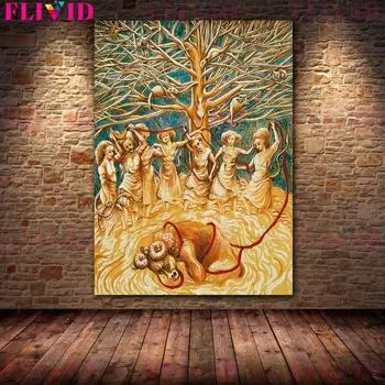 Сюрреалистические элементы ведьмы и метадемона, художественная печать плакатов, волшебство, поклонение, украшение для дома, леди и демон, ретро 21cm30cm NoFrame