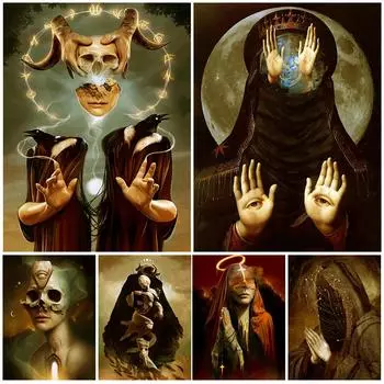 Сюрреалистический мистический волшебник, астролог, надпись на кости оракула, ретро настенная живопись на холсте, жуткий журнал, печать плакатов, художник 21cm30cm NoFrame