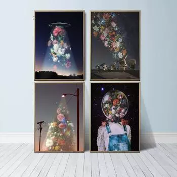 Сюрреализм Винтаж Цветочница в звездном небе художественные плакаты и принты холст живопись настенная картина для спальни домашний декор 21cm30cm NoFrame