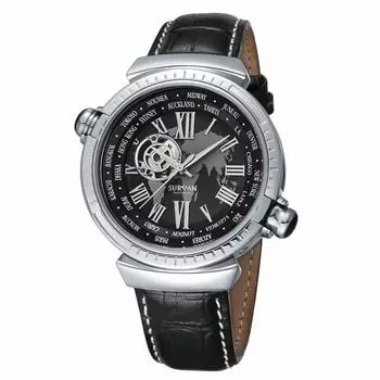 SURVAN WatchDesigner Автоматические часы Мужские механические часы с кожаным ремешком Водонепроницаемые часы-скелетоны Автоматические часы Мужские (Не нужно), Серебро, Скелет