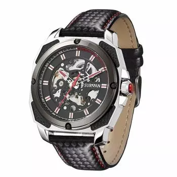 SURVAN WatchDesigner Watch мужские механические часы водонепроницаемые наручные часы скелетон стильные автоматические мужские аналоговые часы для мужчин красные