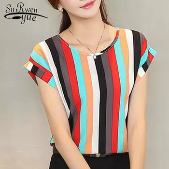 SURWENYUE модная женская повседневная свободная шифоновая блузка с короткими рукавами, женская шифоновая рубашка больших размеров, топ XXL