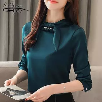 SURWENYUE модные блузки с длинными рукавами, женские рубашки, однотонная шифоновая блузка, рубашки, женские топы и блузки S белый