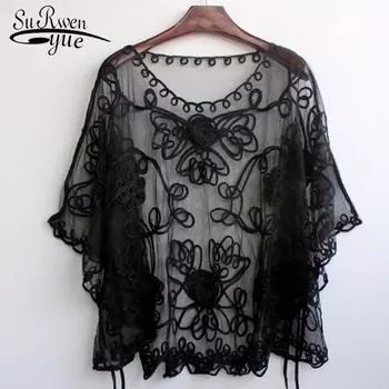 SURWENYUE модные летние женские топы, свободные женские рубашки больших размеров, кружевная блузка, женская рубашка One Size белый