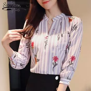 SURWENYUE модные шифоновые блузки с длинным рукавом OL блузки женские топы шифоновая блузка женская рубашка S