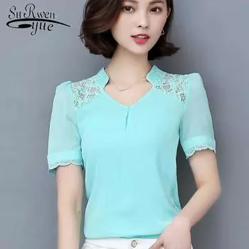 SURWENYUE модные шифоновые блузки с вырезами из кружева с короткими рукавами женская одежда большие размеры летние топы M белый