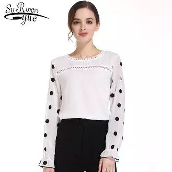 SURWENYUE модные женские топы и блузки белая шифоновая блузка OL блузка с длинными рукавами женские рубашки S белый