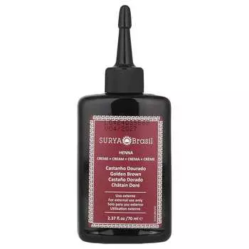 Surya Brasil, крем-хна, полуперманентная веганская краска для волос и тоник для обесцвеченных волос, закрашивает седые волосы, золотисто-коричневый, 2,37 жидких унций (70 мл)