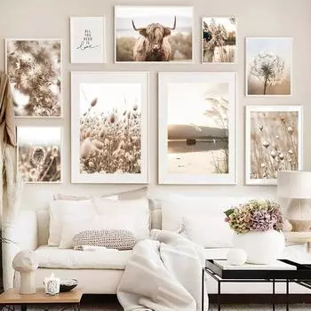 Сушеная трава, настенный художественный принт, плакаты на скандинавскую тему, холст, картина с изображением горного лося, пейзаж, украшение одуванчика, фотографии для дома, комнаты, искусство 21x30cm No Frame