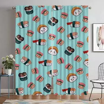 Sushi Anti-mosquito Curtains for Living Room Window Curtain Halloween Decoration Shades Tulle for Bedroom Home Interior Curtains W60xH90cmx2pcs-CL