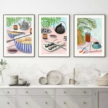 Суши Рамен кофе утренний постер и принт скандинавская еда фотографии кухня столовая ресторан настенная живопись холст Декор 21x30cm No Framed