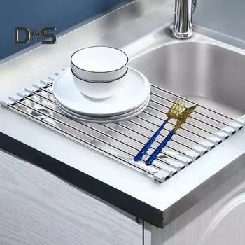 Сушильная полка для раковины из нержавеющей стали, складная конструкция, устойчивая к коррозии, прочная, выдерживающая нагрузку, компактная сушилка для раковины S чёрный