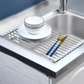 Сушильная полка для раковины из нержавеющей стали, складная конструкция, устойчивая к коррозии, прочная, выдерживающая нагрузку, компактная сушилка для раковины S чёрный