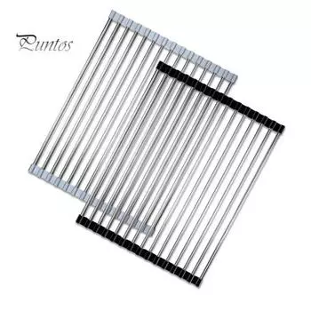 Сушильная полка для раковины из нержавеющей стали, складная конструкция, устойчивая к коррозии, прочная, выдерживающая нагрузку, компактная сушилка для раковины S чёрный