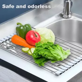 Сушильная полка для раковины из нержавеющей стали, складная конструкция, устойчивая к коррозии, прочная, выдерживающая нагрузку, компактная сушилка для раковины S чёрный