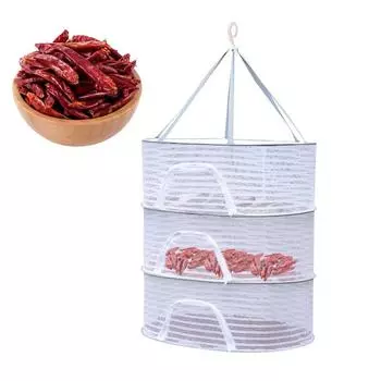 Сушильная сетка, 3 слоя, сушильная корзина с ветрозащитным крючком и молниями, портативная прочная нейлоновая веревка, многофункциональная сетка для сушки пищевых продуктов белый