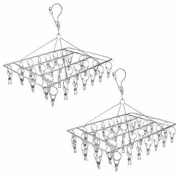 Сушильная стойка 36 зажимов Зажимы из нержавеющей стали и вешалки-скобы Сушильная стойка для одежды Вешалки для носков Нижнее белье Аксессуары для стирки 1 sets