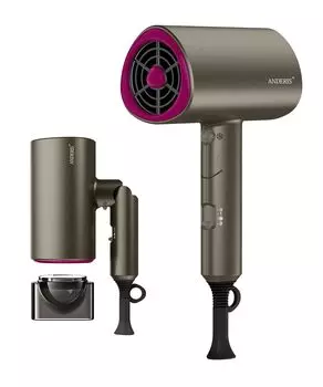Сушильный аппарат ANDERIS Фен для волос Улучшенная сушка Большой воздушный поток Быстрый отрицательный статический заряд Качество волос 3 уровня температуры Низкий постоянный перегрев