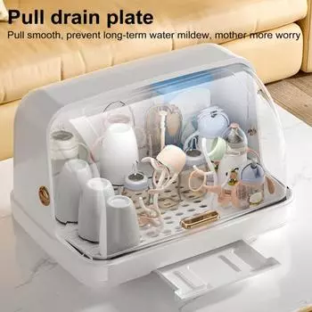 Сушилка для детских бутылочек с крышкой, герметичный органайзер для кухонного шкафа на 360 градусов, держатель для бутылочек с клапанами, сосками, экономящая место сушилка для столешницы белый