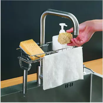 Сушилка для хранения мыла Салфетки из нержавеющей стали Тряпки Стальные губки Полки Регулируемые стеллажи Сушка для кухни Корзины для ванной комнаты Аккуратные смесители Полотенца Раковина