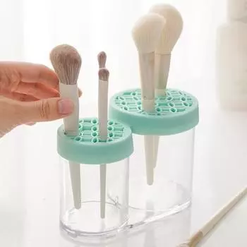Сушилка для кистей для макияжа, противоскользящая силиконовая сетка, большая емкость, с несколькими отверстиями, круглая столешница, спонж для лица, пуховка, косметический держатель для кистей, органайзер серый