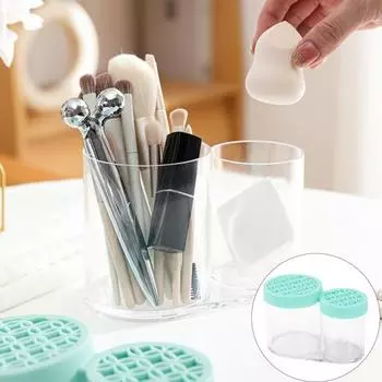 Сушилка для кистей для макияжа, противоскользящая силиконовая сетка, большая емкость, с несколькими отверстиями, круглая столешница, спонж для лица, пуховка, косметический держатель для кистей, органайзер серый