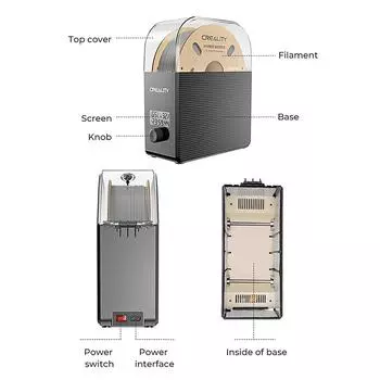 Сушилка для нитей Creality 2.0. Нагрев горячим воздухом на 360 градусов. Нити диаметром 1,75 мм и 2,85 мм поддерживаются 24 часа. чёрный