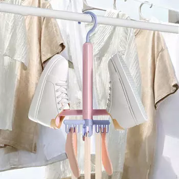 Сушилка для обуви, вешалка для хранения, вращающаяся на 360°, штабелируемый крючок-органайзер для ванной комнаты, розовый