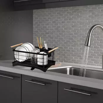 Сушилка для посуды для кухонной раковины, полка, поддон для сбора капель, съемный держатель для чашек, место для хранения вилок