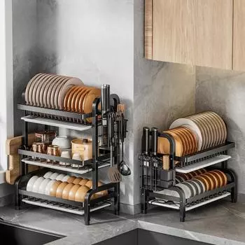 Сушилка для посуды Многоуровневая сушилка для посуды на столешницу Бытовая кухонная полка для хранения Многофункциональный органайзер для столовых приборов