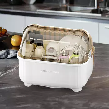 Сушилка для посуды Поддон для сушки Подставка для детских бутылочек Защита от пыли Органайзер для посуды с крышкой Gray White