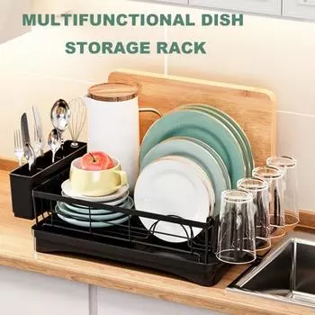 Сушилка для посуды Прочная конструкция Экономия места Простая установка Кухонная столешница Сушилка для посуды Держатель для столовых приборов чёрный