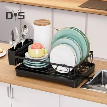 Сушилка для посуды Прочная конструкция Экономия места Простая установка Кухонная столешница Сушилка для посуды Держатель для столовых приборов чёрный