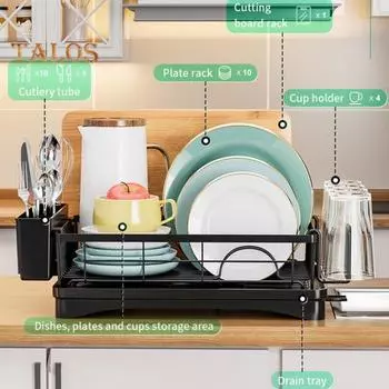 Сушилка для посуды Прочная конструкция Экономия места Простая установка Кухонная столешница Сушилка для посуды Держатель для столовых приборов чёрный