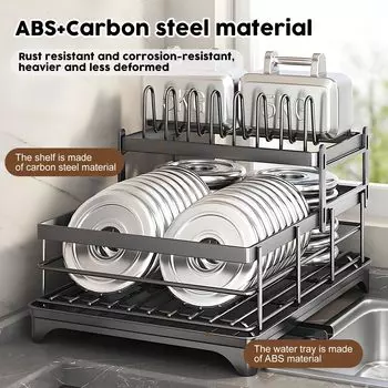 Сушилка для посуды с крылом для сушки, двухъярусная полка для кухонной посуды, стойка для посуды с антикоррозийным покрытием, органайзер для хранения посуды