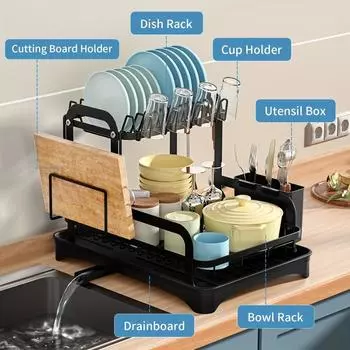 Сушилка для посуды, сушилка для посуды, кухонная сушилка для посуды с корзиной для слива, органайзер для посуды на столешнице, сушилка для посуды