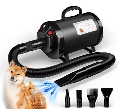 Сушилка для собак Blanlody 3200 Вт, низкий уровень шума 50 дБ, сушилка для собак для коммерческого использования, плавная скорость ветра, сушилка для домашних животных, сушилка для кошек, регулируемая температура, поставляется с 4 чёрный