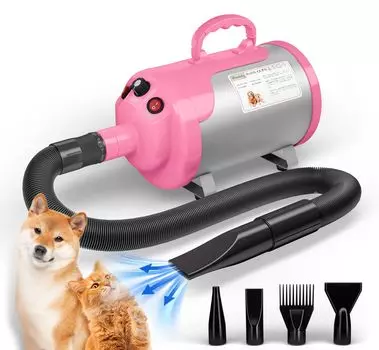 Сушилка для собак Blanlody 3200 Вт, низкий уровень шума 50 дБ, сушилка для собак для коммерческого использования, плавная скорость ветра, сушилка для домашних животных, сушилка для кошек, регулируемая температура, поставляется с 4 розовый