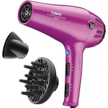 Сушилка для волос Conair Hair 1875W Cord Keeper Blow с втягивающимся шнуром для коммерческого использования, розовый_3 предмета в комплекте