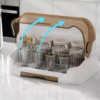 Сушка для бутылочек и стаканчиков Пылезащитное хранение бутылочек со съемным поддоном для сбора капель Настольная стойка для детских бутылочек и ящик для хранения белый