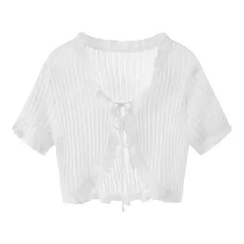Suspender Skirt Inverness Women s Short Summer Short Sleeve Thin Outerwear Ice Silk Knitted Cardigan Sun Protection Waistcoat Blouse White M