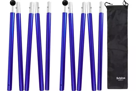 Sutekus Aluminum Adjustable Pole for Tent Tarp Diameter Total Length Set of with Nylon Top Ball Wing, 19mm, 190cm, 2, (Blue)