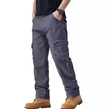 [Suwangi] брюки-карго мужские рабочие брюки большого размера 6 карманов длинные брюки рабочие брюки рабочая одежда многофункциональные однотонные весна лето осень хлопок