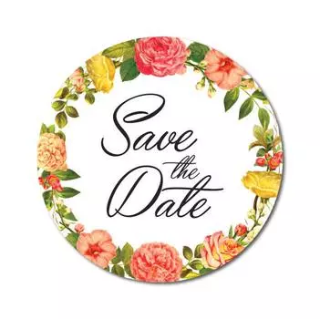Сувенир Darling 45 шт. круглый белый цветочный венок наклейки Save The Date Свадебная печать-1,6 дюйма 1.6 Inches Diameter белый