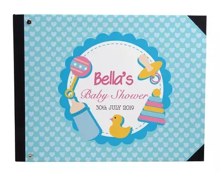 Сувенир Darling Blue Seamless Heart & Baby Objects Персонализированная печатная гостевая книга Baby Shower Scrapbook-7 x 9 7 x 9 Inches baby голубой