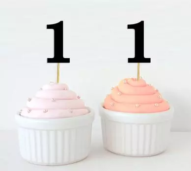 Сувенир Darling One First Birthday Number Cupcake Toppers Birthday Годовщина Вечеринка Десерт Украшения - Упаковка Pack Of 20 чёрный