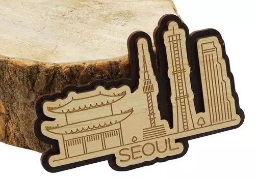 Сувенир Printtoo Деревянный подарочный подарок Храм Хэинса, Южная Корея Гравированный магнит на холодильник 2.5 x 4 Inches коричневый