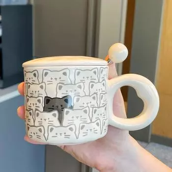 Сувенирная Милая Керамическая Кружка с Крышкой, Чашка для Воды для Пары, Креативная Практичная Чашка, Мужская Кофейная Чашка, Подарок 301-400ml